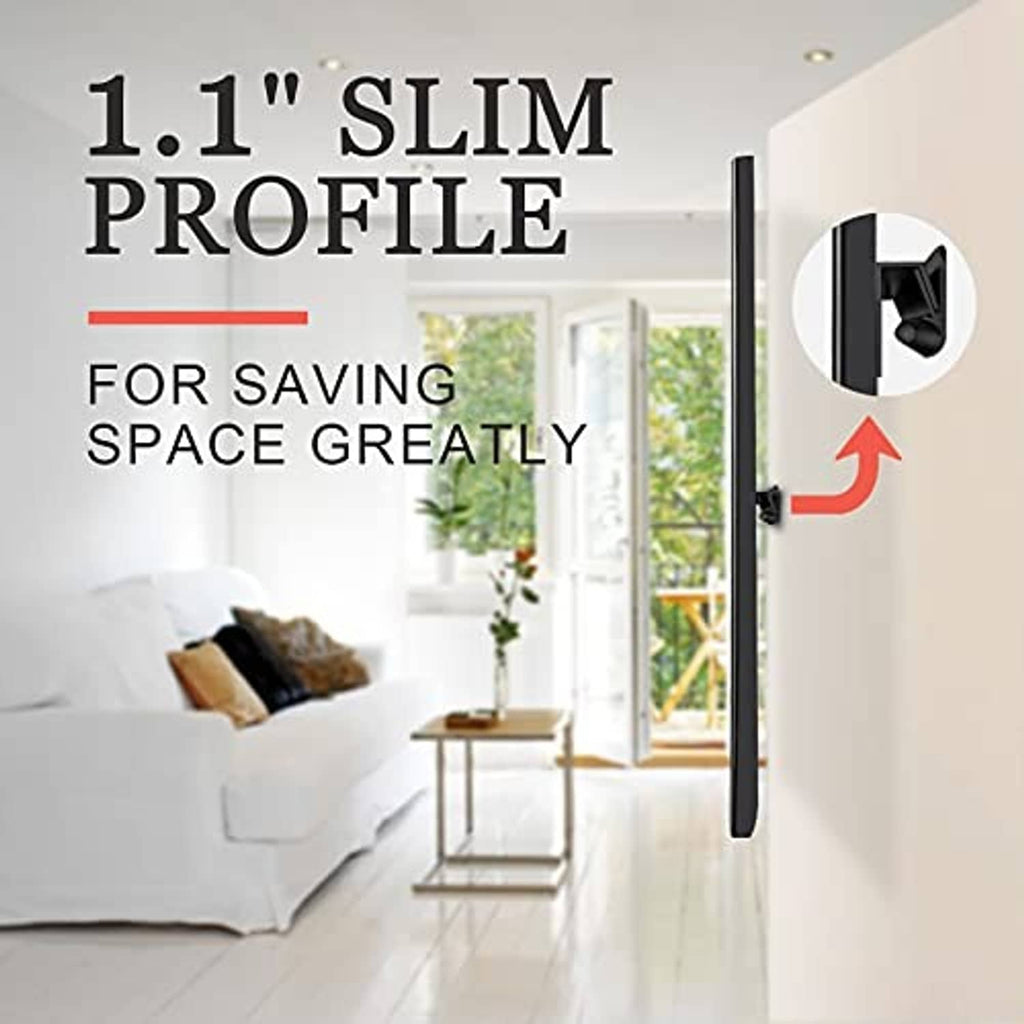 Slim-profile TV wall mount bracket with flat black wall bar for saving space