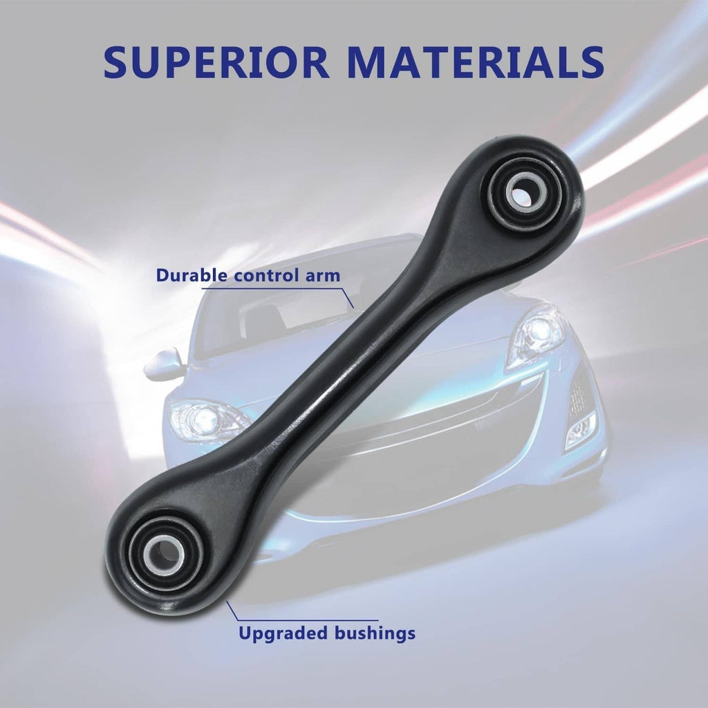 Single black suspension control arm with mounting bushings