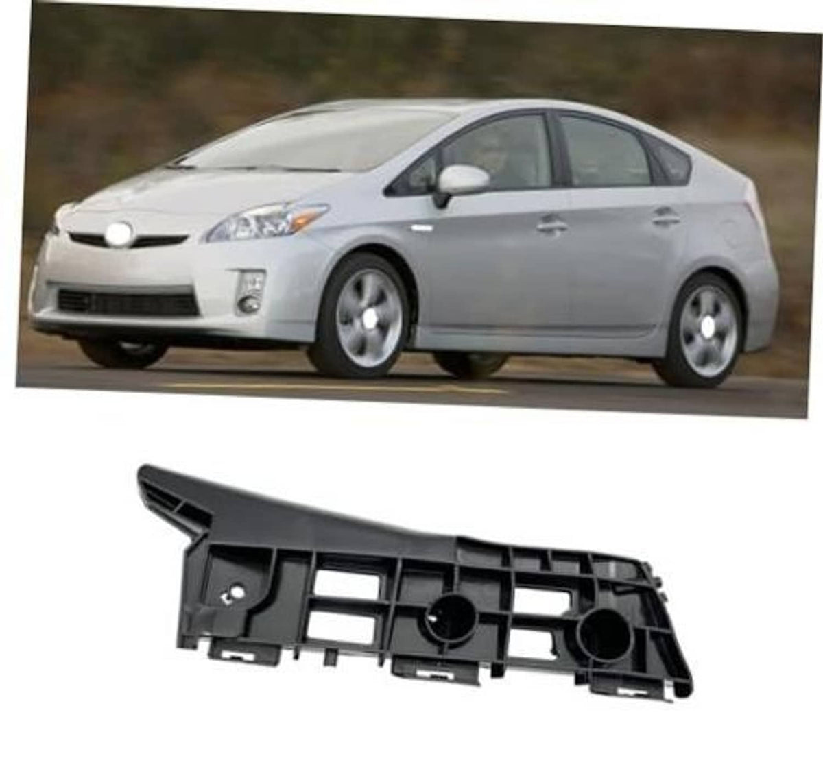 Front bumper bracket, right/passenger side, black plastic support for Toyota Prius