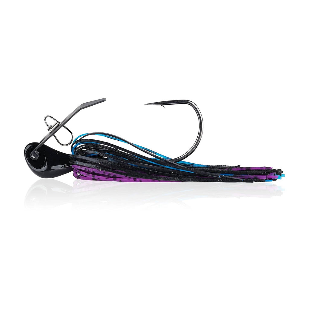 Berkley bladed jig lure with purple and blue silicone skirt and black head