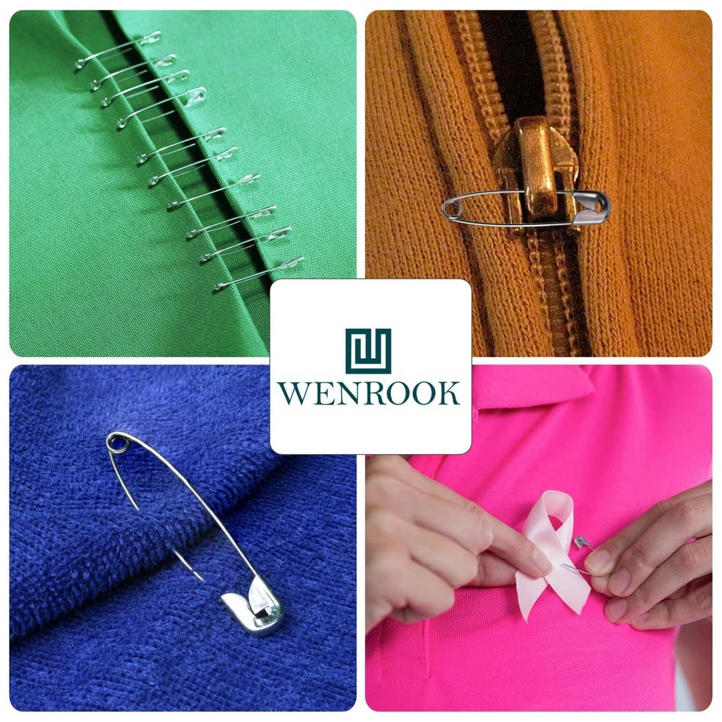 Safety pins attached to fabric and used to fasten a ribbon