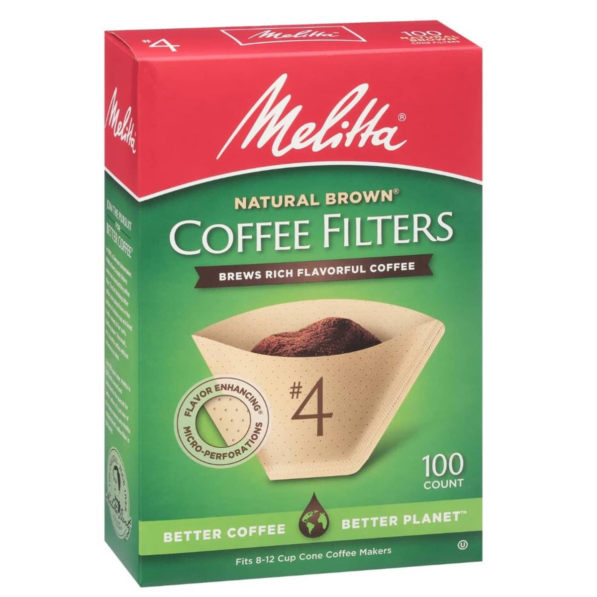 Melitta Natural Brown #4 coffee filters box, unbleached, 100-count