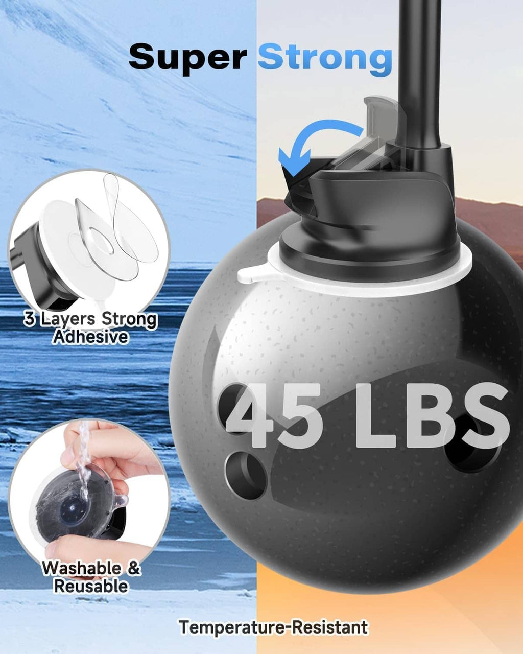 Black suction cup base for phone mount with strong adhesive and thick mounting dome