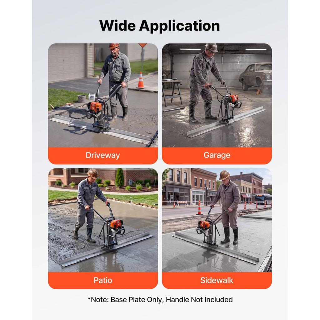 Concrete screed setup with aluminum blade for driveway, garage, patio, or sidewalk
