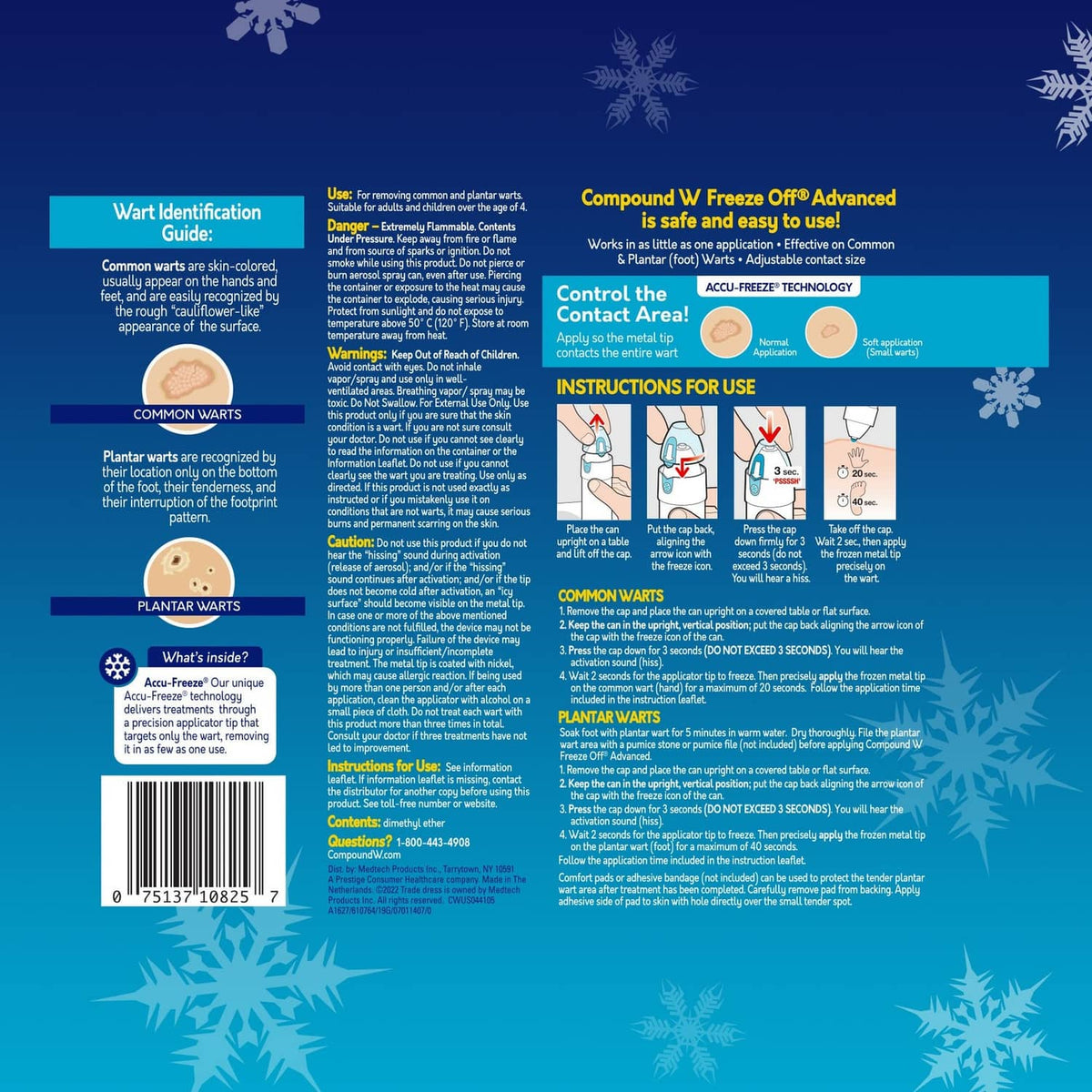 Compound W Freeze Off Advanced back label with wart identification and instructions