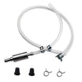 Brake bleeder kit with clear hose, one-way valve, metal pump tool, and rubber caps