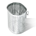 Stainless steel chopstick holder basket with hook, perforated drain design, silver