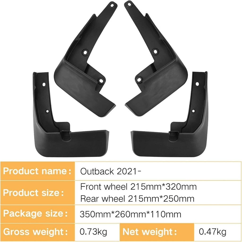 Black 4-piece mud flap mudguard set with curved splash panels and metal mounting holes.