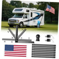 Portable flag pole base kit with black spreader stand and silver mounting hardware