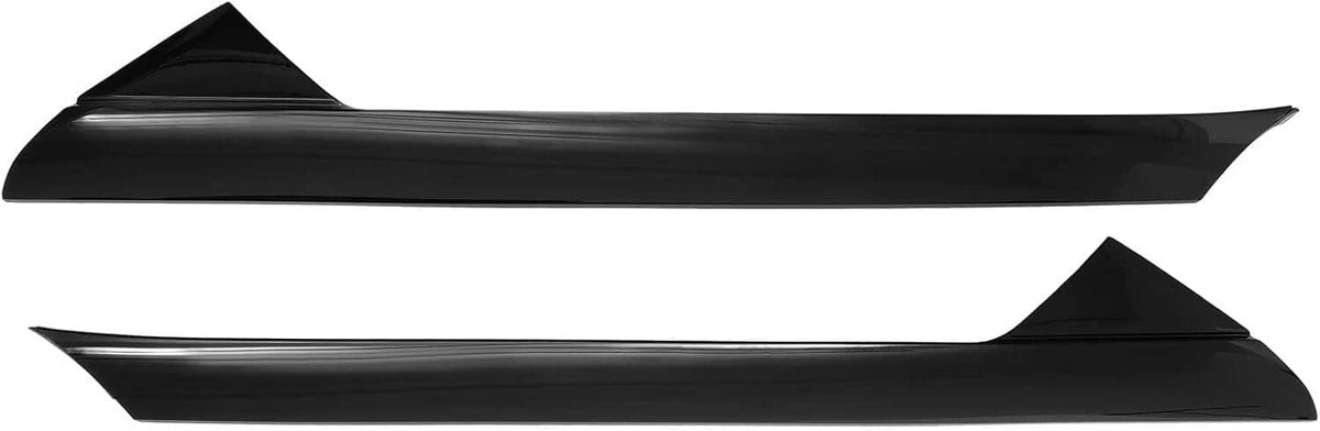 Black A-pillar windshield molding trim, two long pieces shown from side