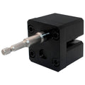 Black power-assisted sheet metal crimper head with steel bit and mounting bolts