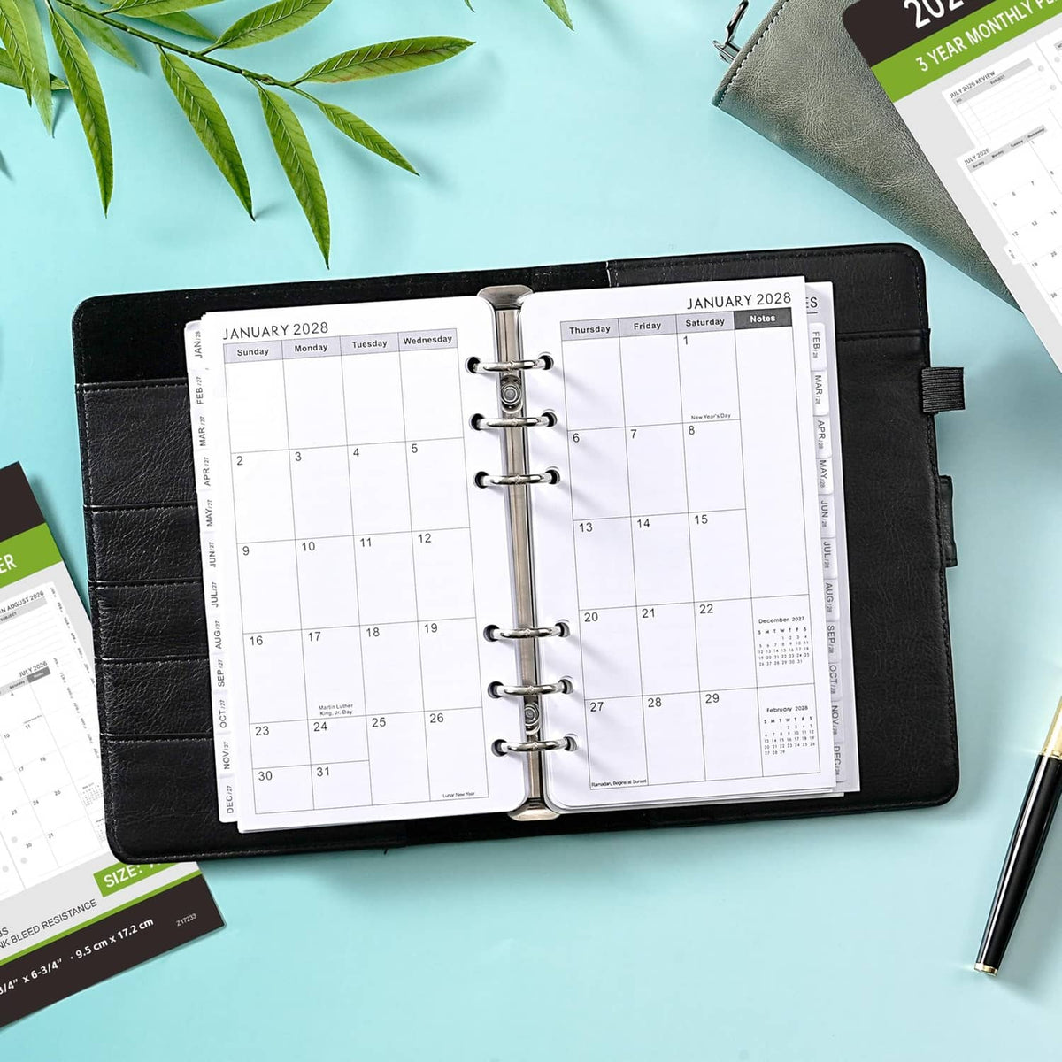 RivetOak 2026-2029 Monthly Planner Refill - A6 Size, Inserts with A6, black