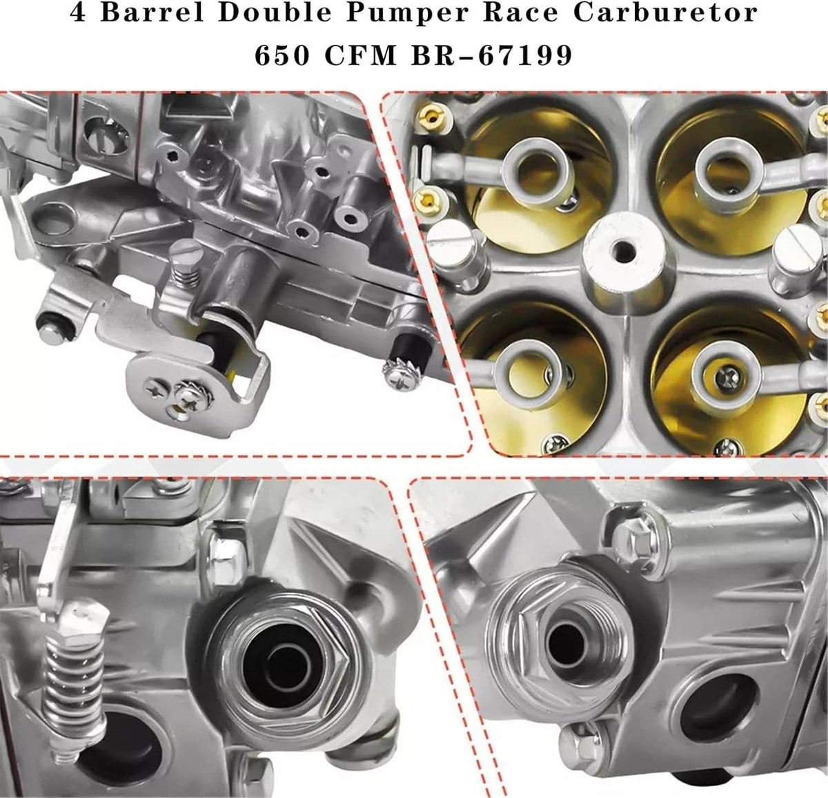 Carburetor close-up showing four bores and vacuum/port connections