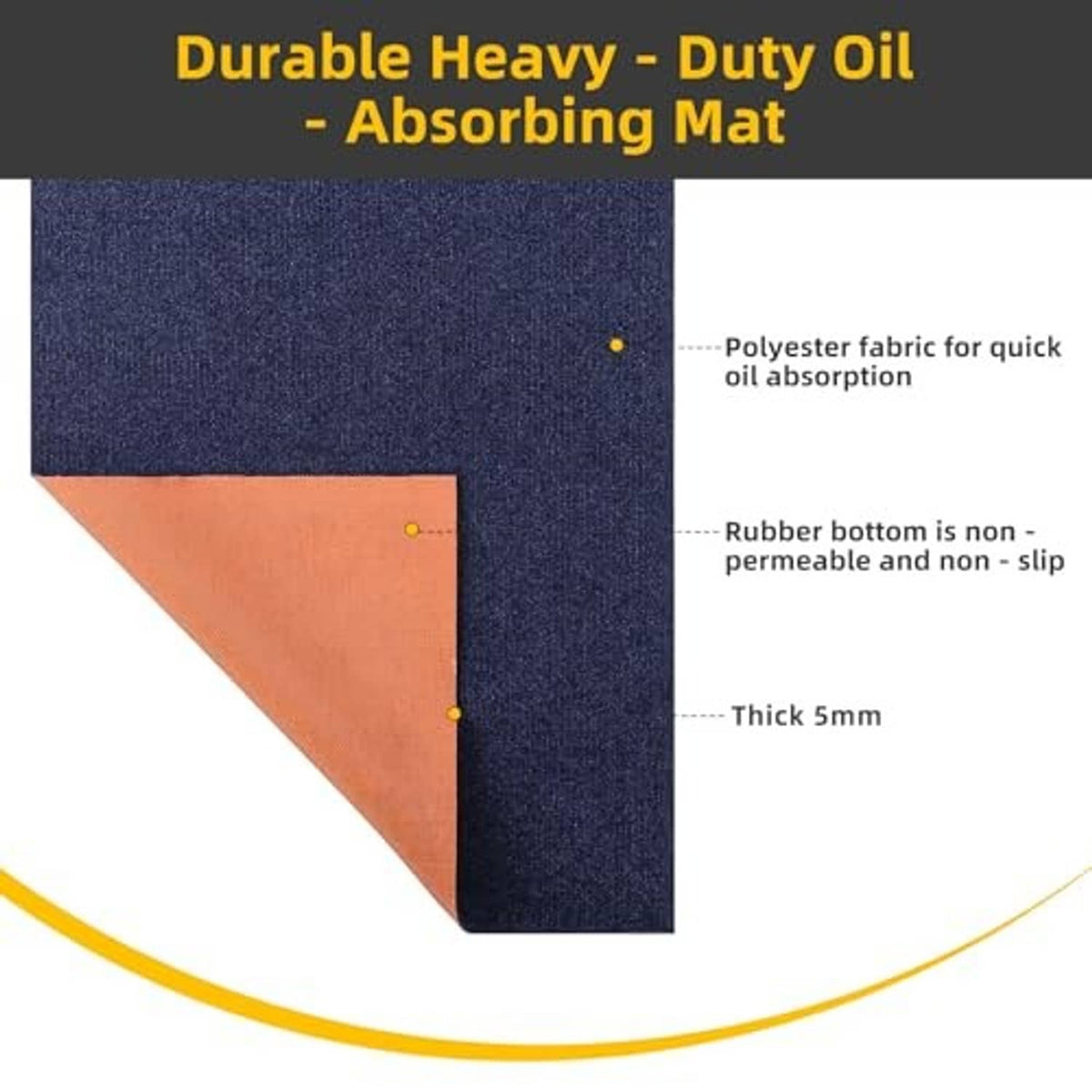Blue and orange oil absorbent mat corner with non-slip rubber base and thick 5mm