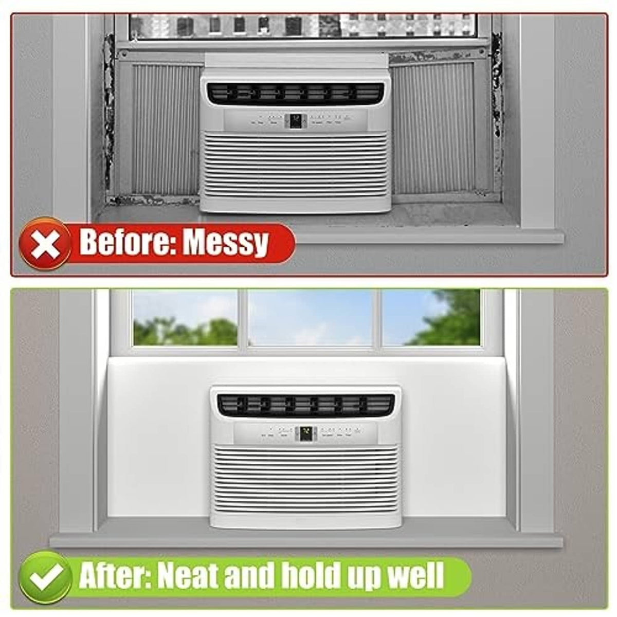 White AC side panels create a neat fit around the window-mounted unit