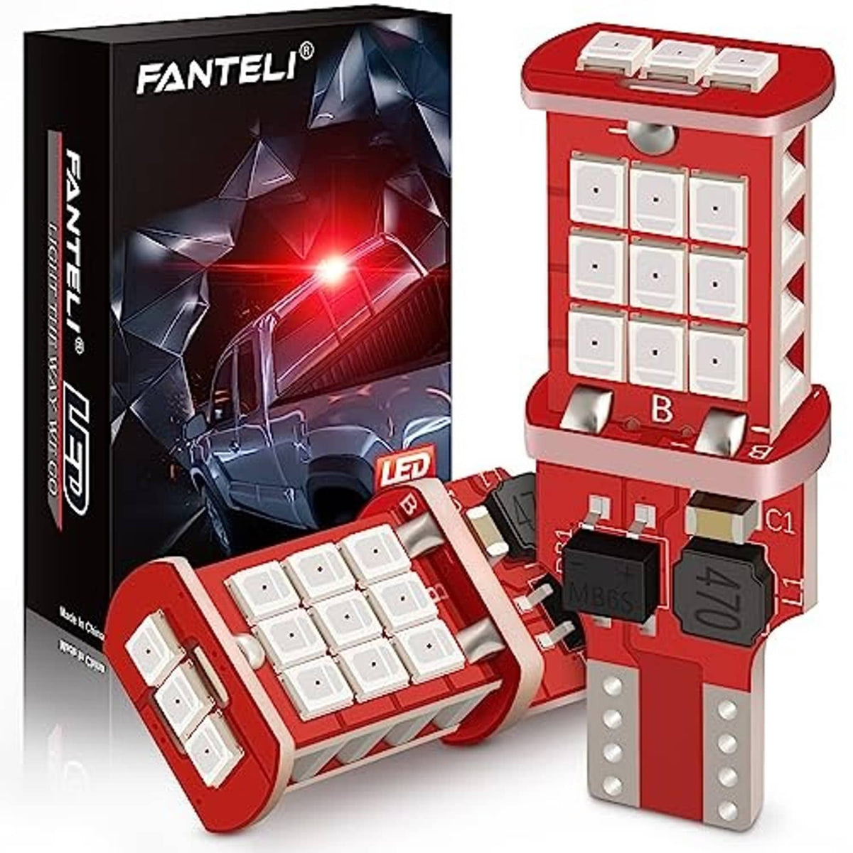 Red LED third brake light bulb kit with top light bar and white LED chip grid