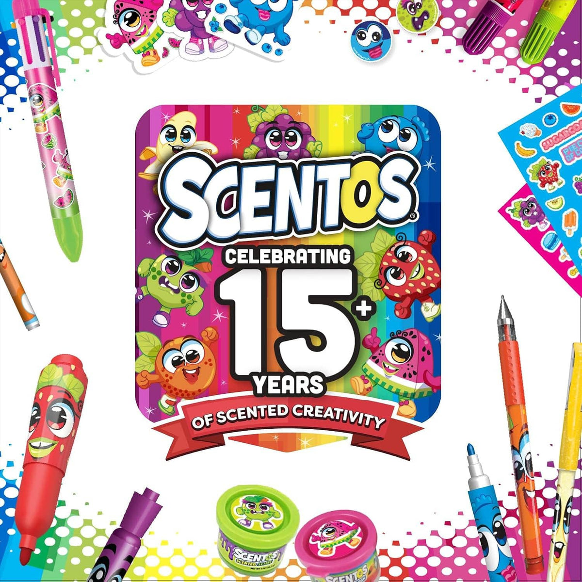 Scented markers gift box with cartoon characters and visible colorful jumbo markers