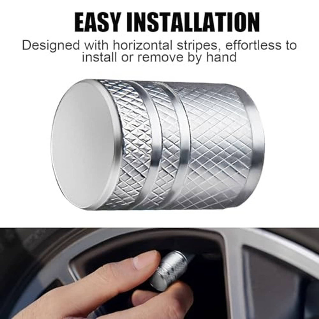 Silver tire valve stem cap with flat top and diamond pattern, shown in profile