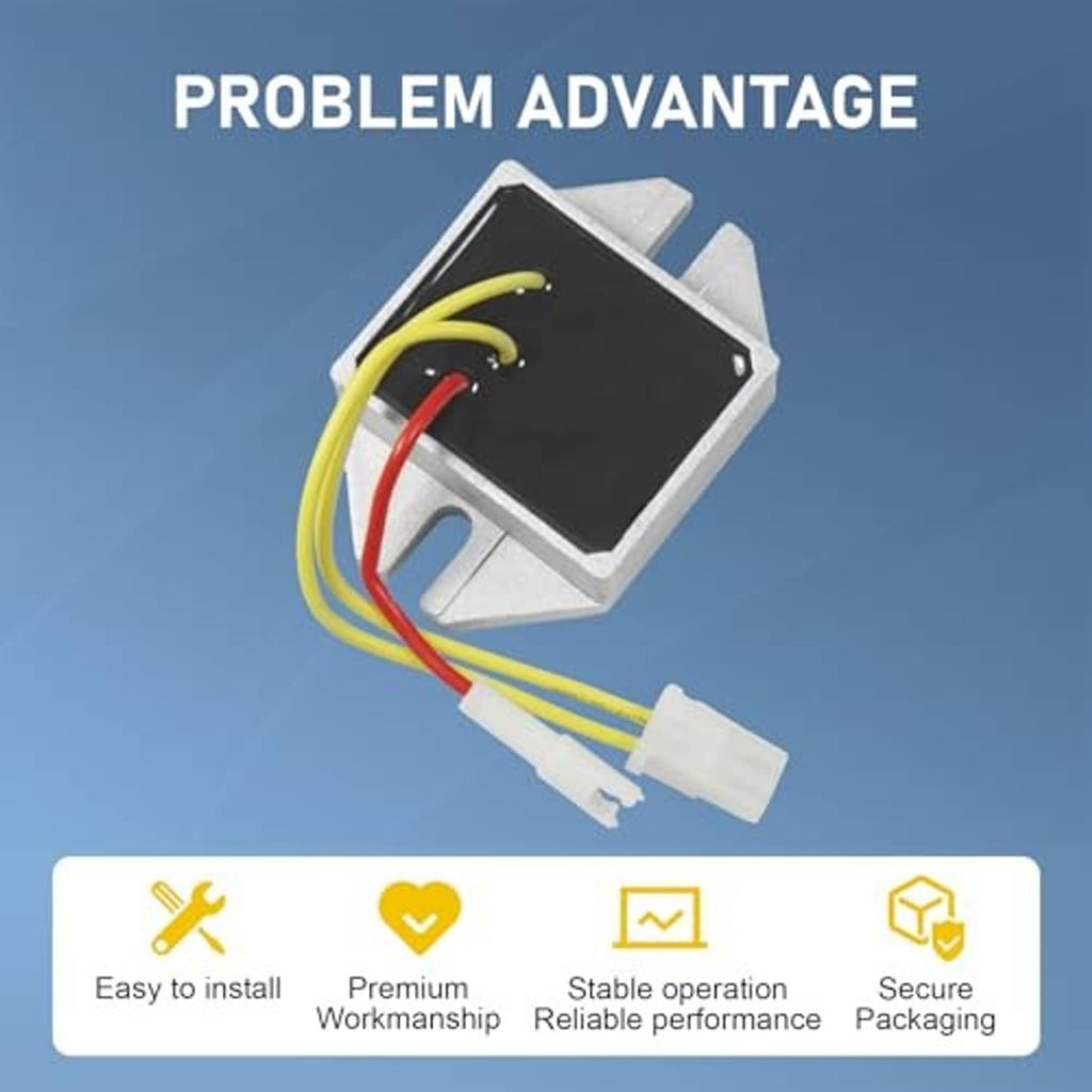Voltage regulator module with black plate, yellow/red wiring, and silver mounting bracket