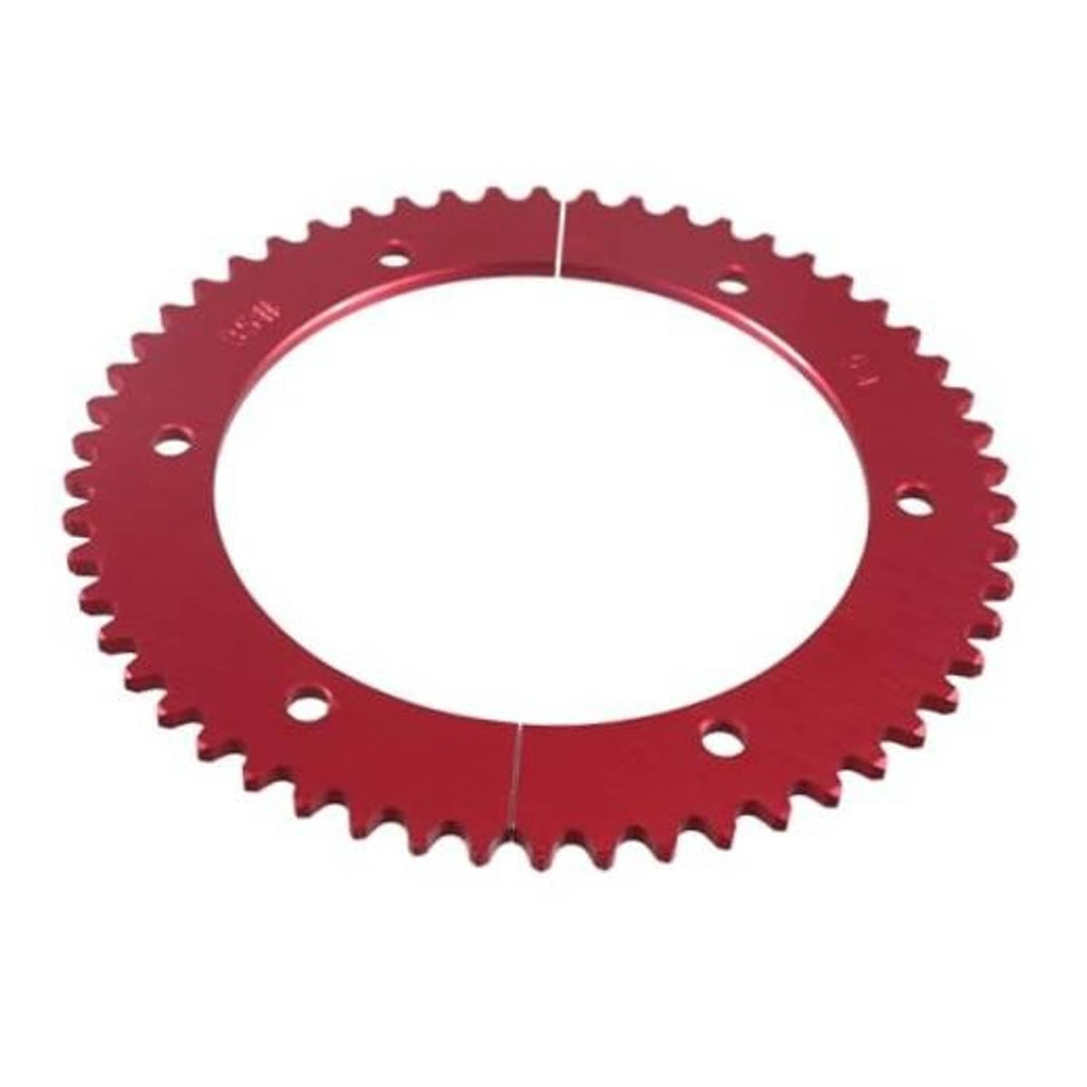 54T split chain sprocket, maroon/red with teeth and mounting holes