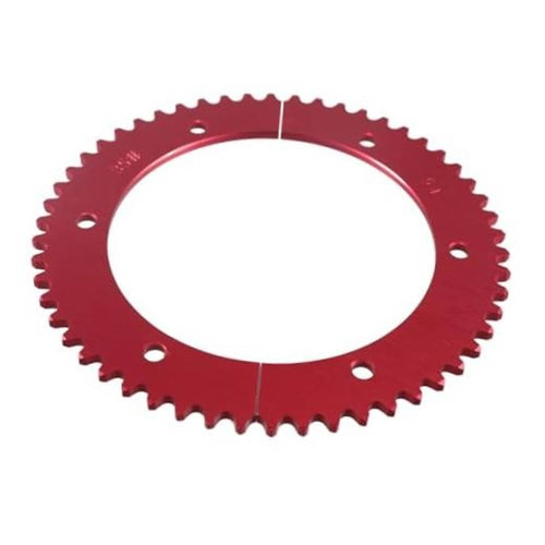 54T split chain sprocket, maroon/red with teeth and mounting holes