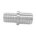 Metal hose barb coupler reducer, 5/8" to 3/4" standard ports, silver finish