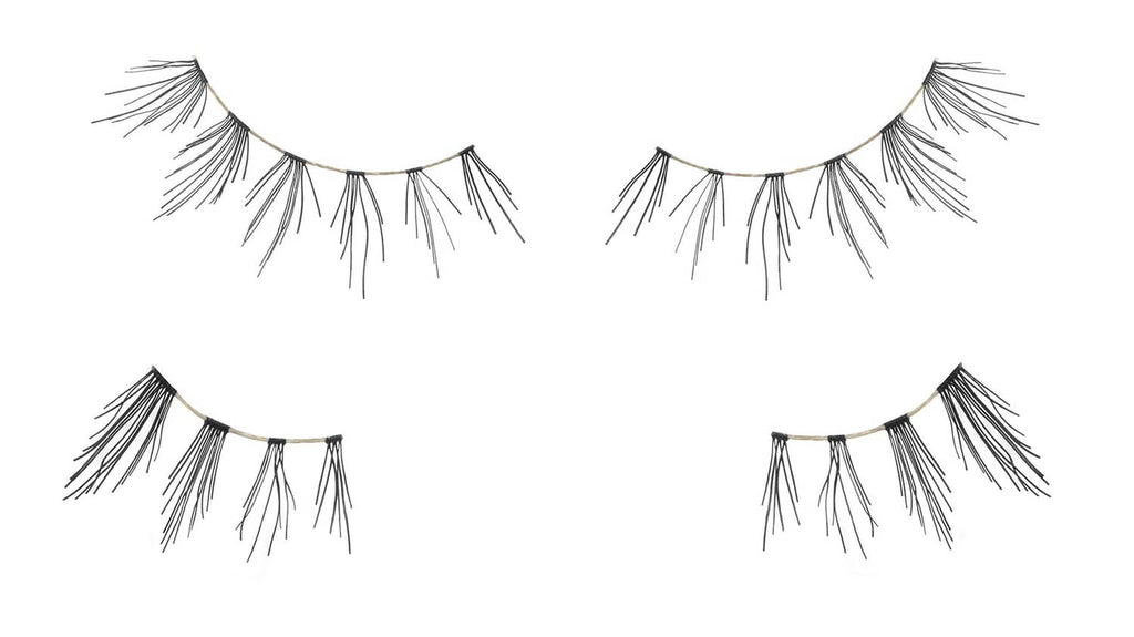 Set of four false eyelash strips with natural wispy lashes, corner accents