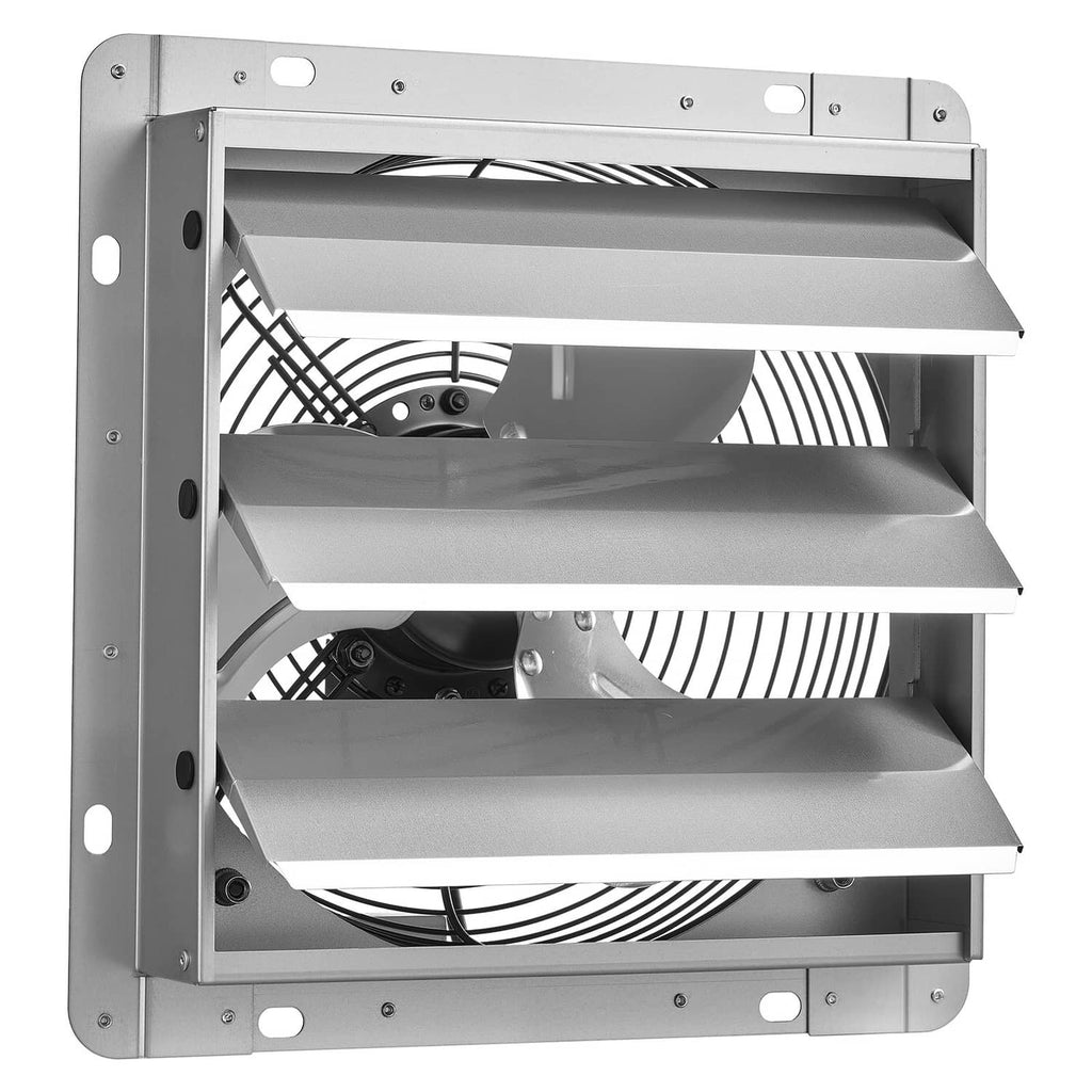 10-inch wall-mounted exhaust fan with louvered grille and metal housing
