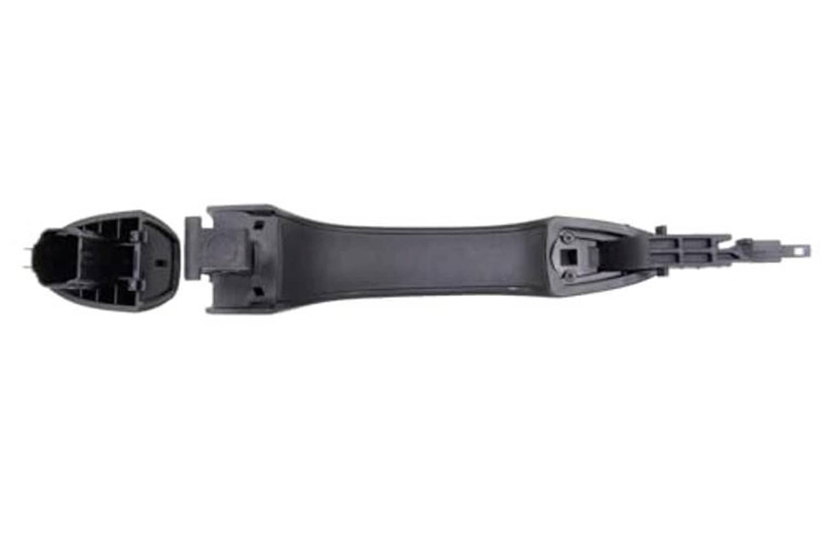 Black exterior door handle with base bracket and latch connector