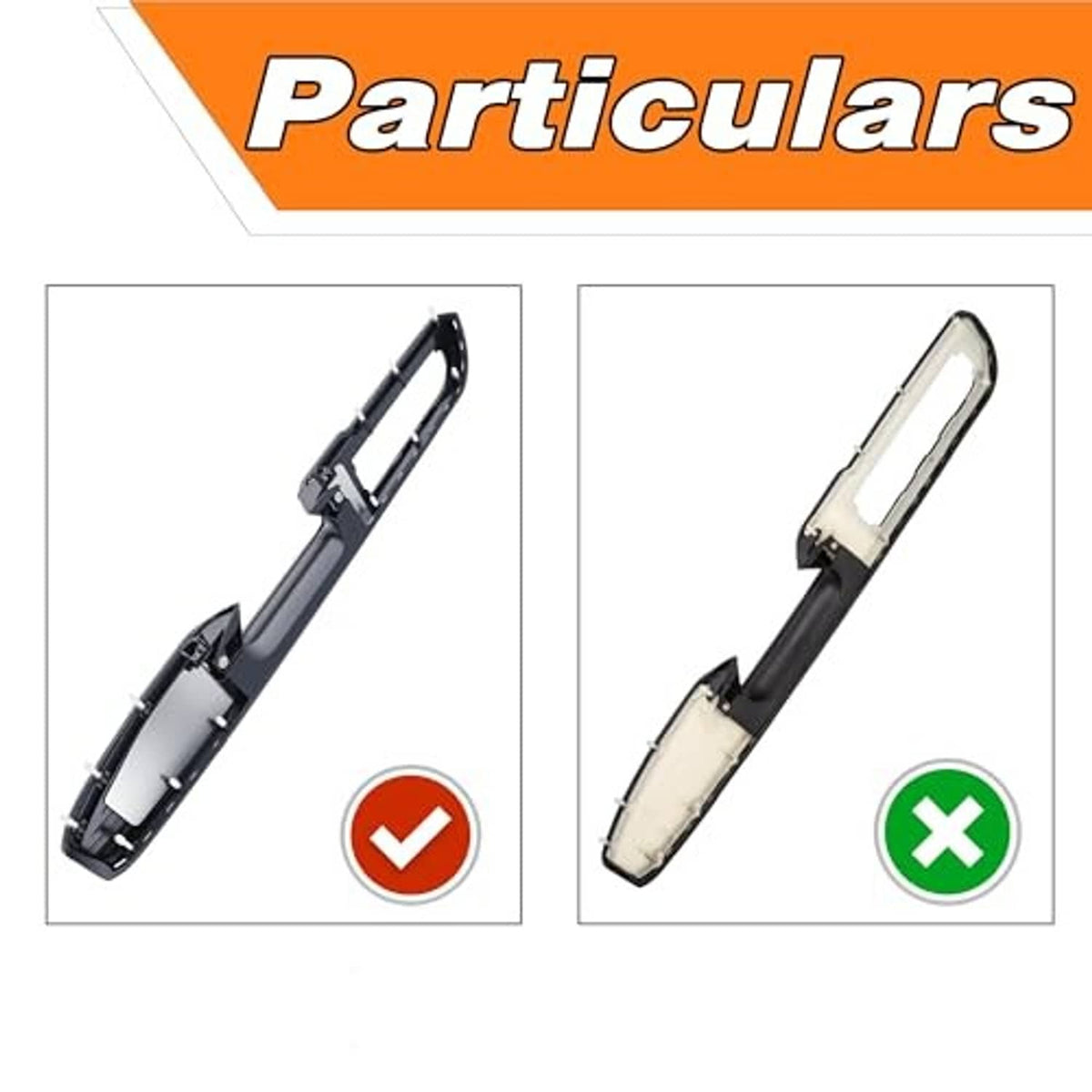 Door armrest comparison showing correct black panel and incorrect beige insert
