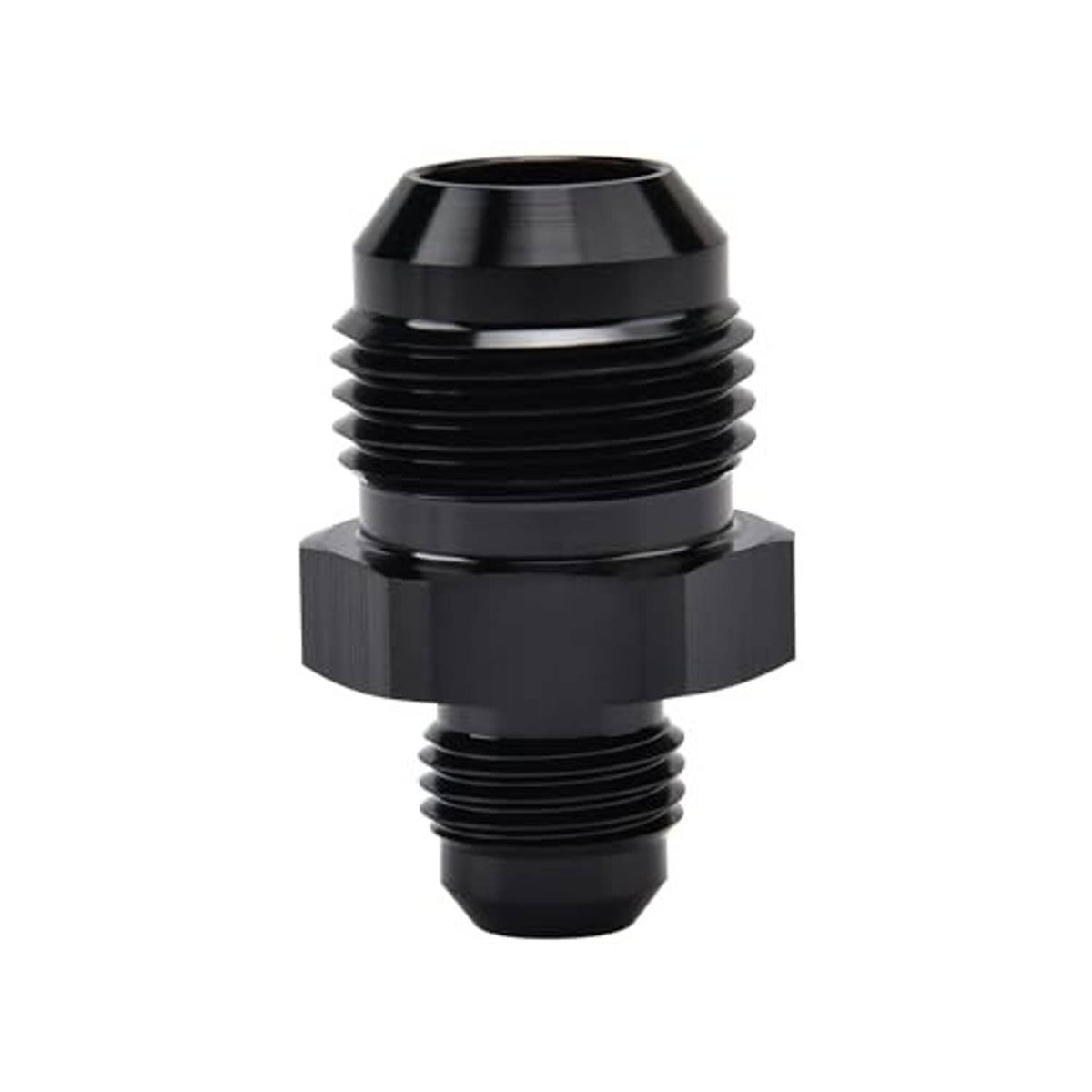 Black AN flare reducer coupler union adapter, male-to-male threaded straight reducer