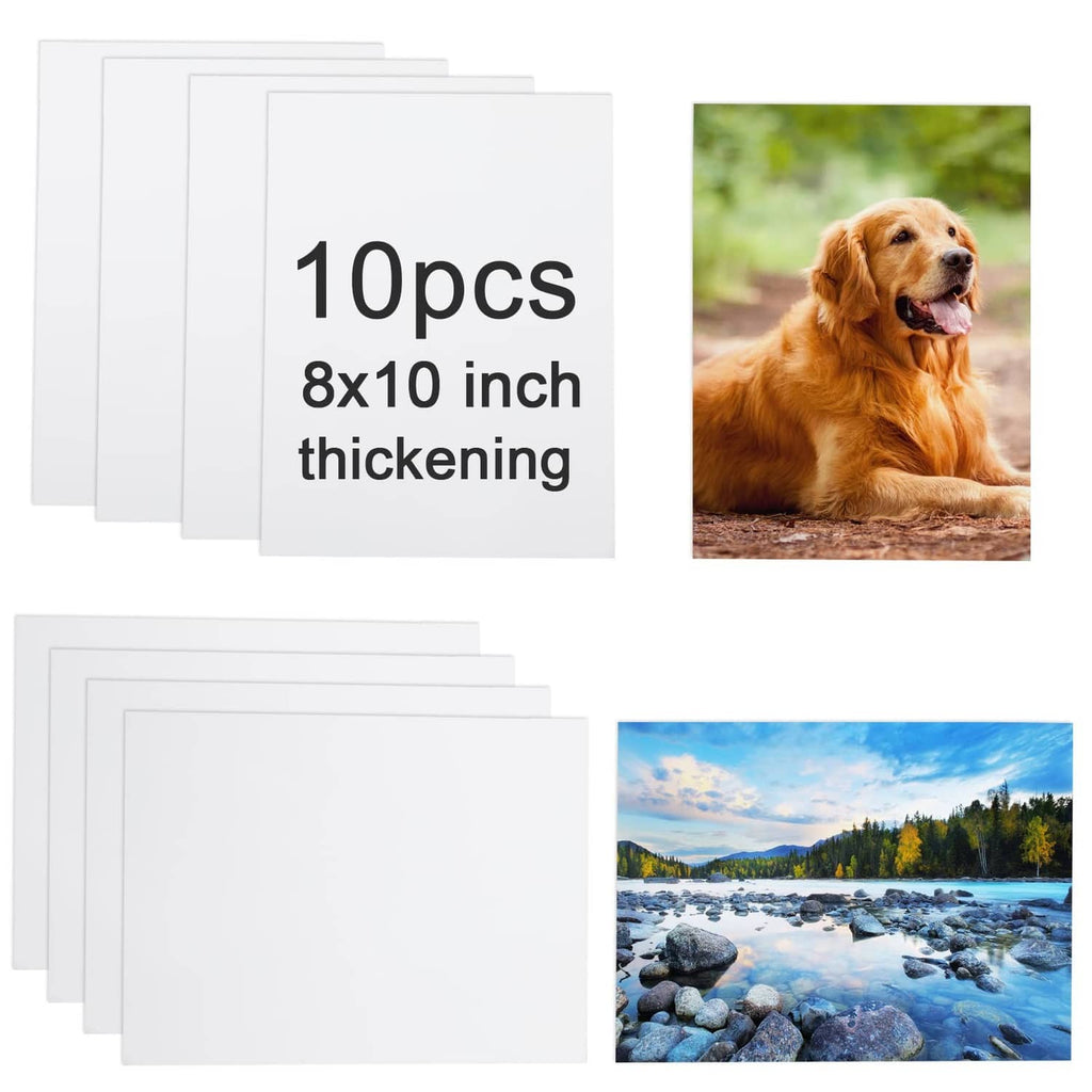 Ten white 8x10 aluminum sublimation photo blanks, stacked for photo printing