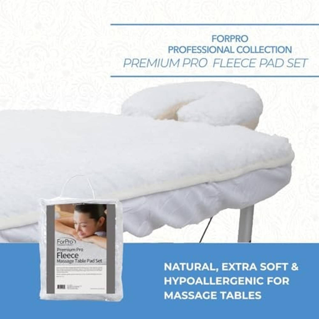 ForPro Premium Pro fleece pad set on massage table, shown with packaged set
