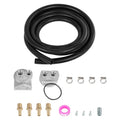 Oil filter adapter kit with coiled black 10-ft hose, clamps, fittings, and O-ring
