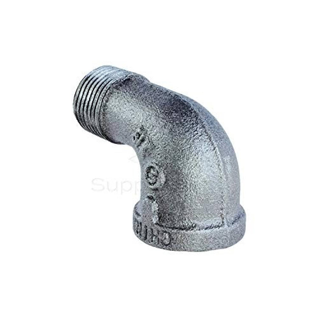 Galvanized 90-degree street elbow fitting, external male threads on straight end, 1 in.