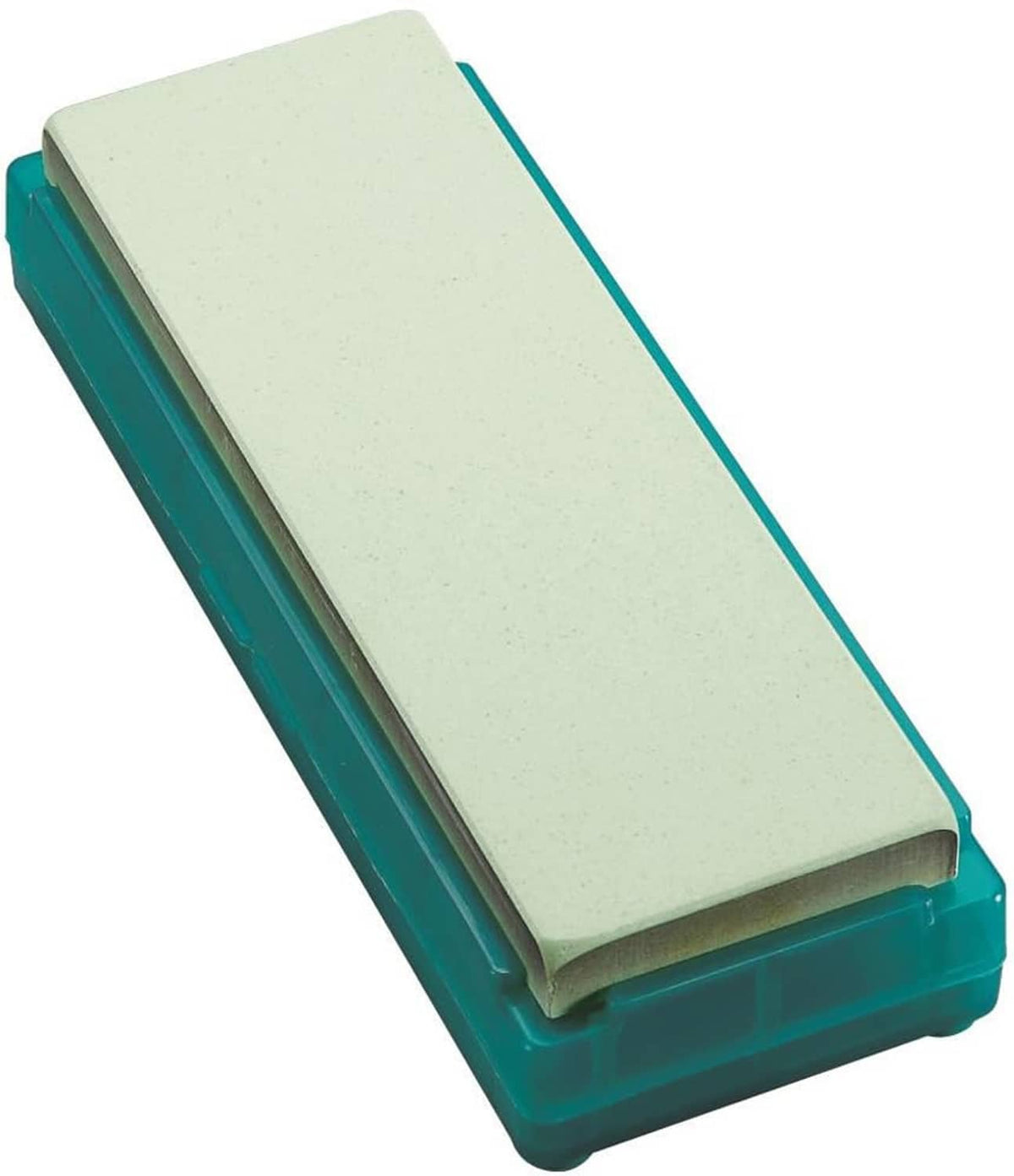 Shapton K0703 whetstone, light-green rectangular stone on teal tray base