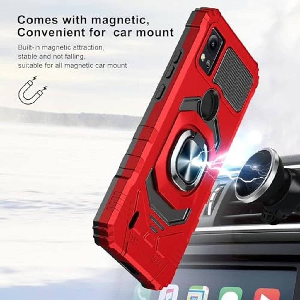 Red rugged phone case with large ring stand for magnetic car mount