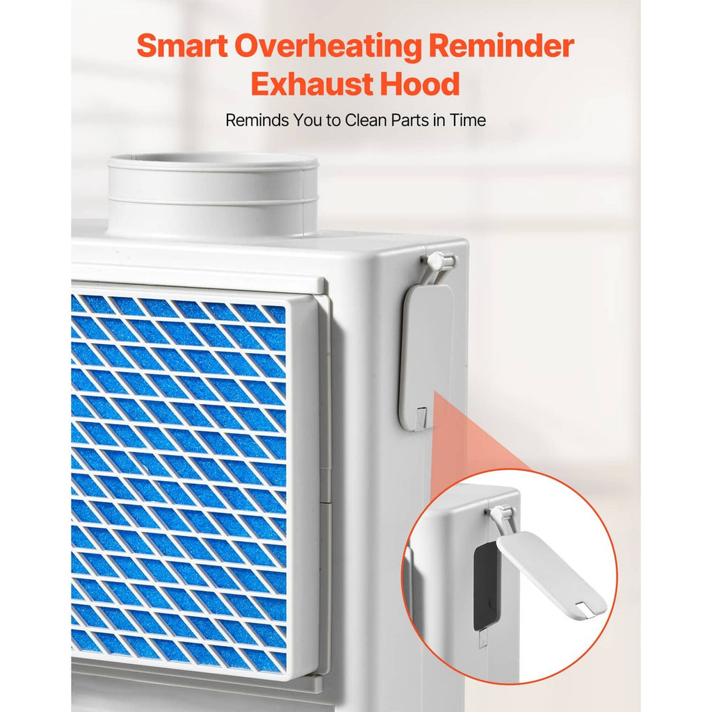 Indoor dryer vent kit with blue mesh filter and release handle on the side panel