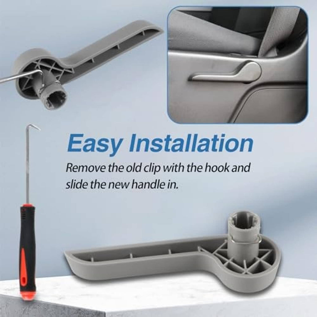 Gray seat recliner handle lever with installation tools and clip-removal setup