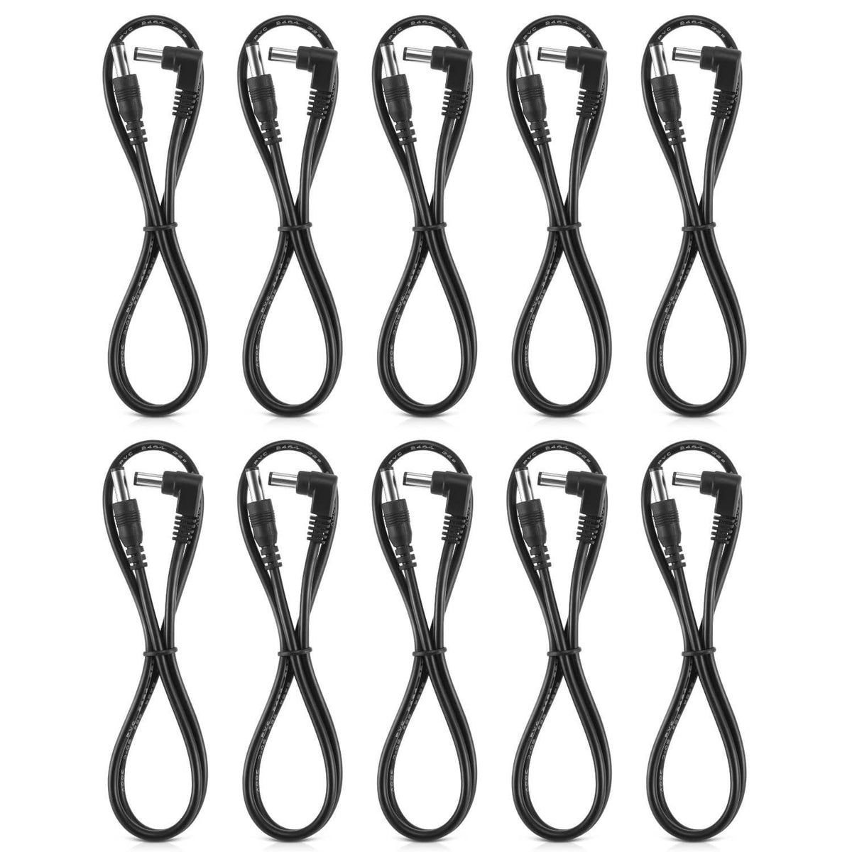 Black guitar pedal DC power cable bundle with molded connectors, set of 10
