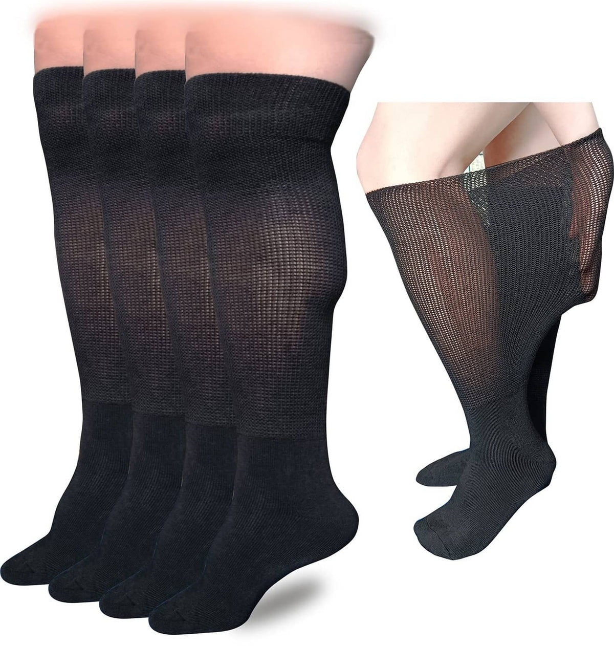 VEIGIKE knee-high compression socks, black breathable mesh panels for foot and leg
