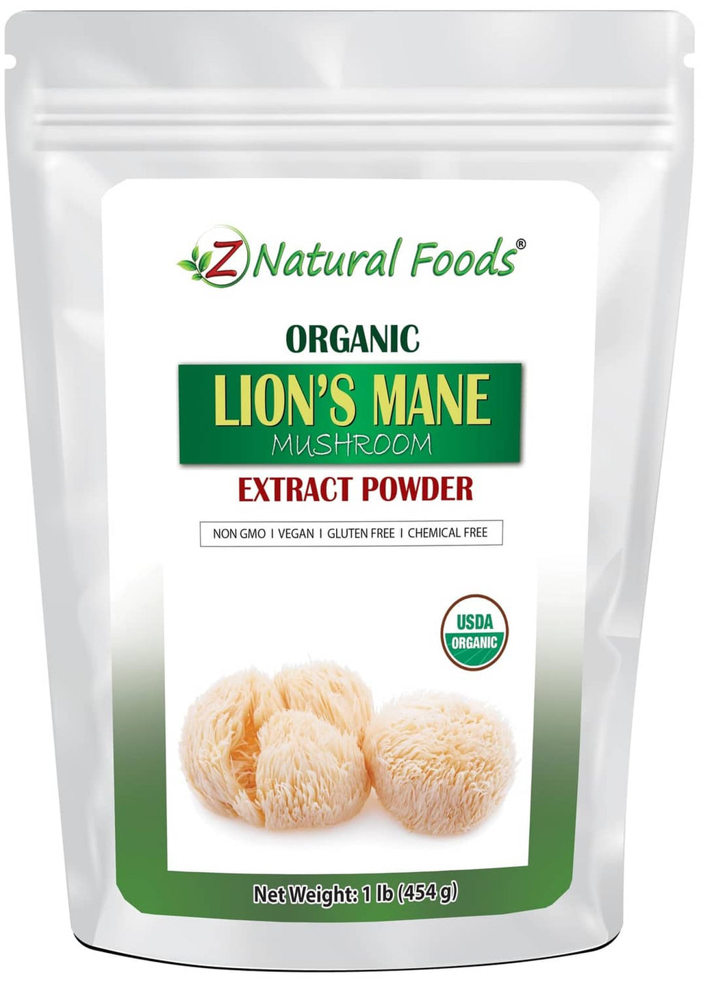 Z Natural Foods organic lion's mane mushroom extract powder pouch, 1 lb (454 g)