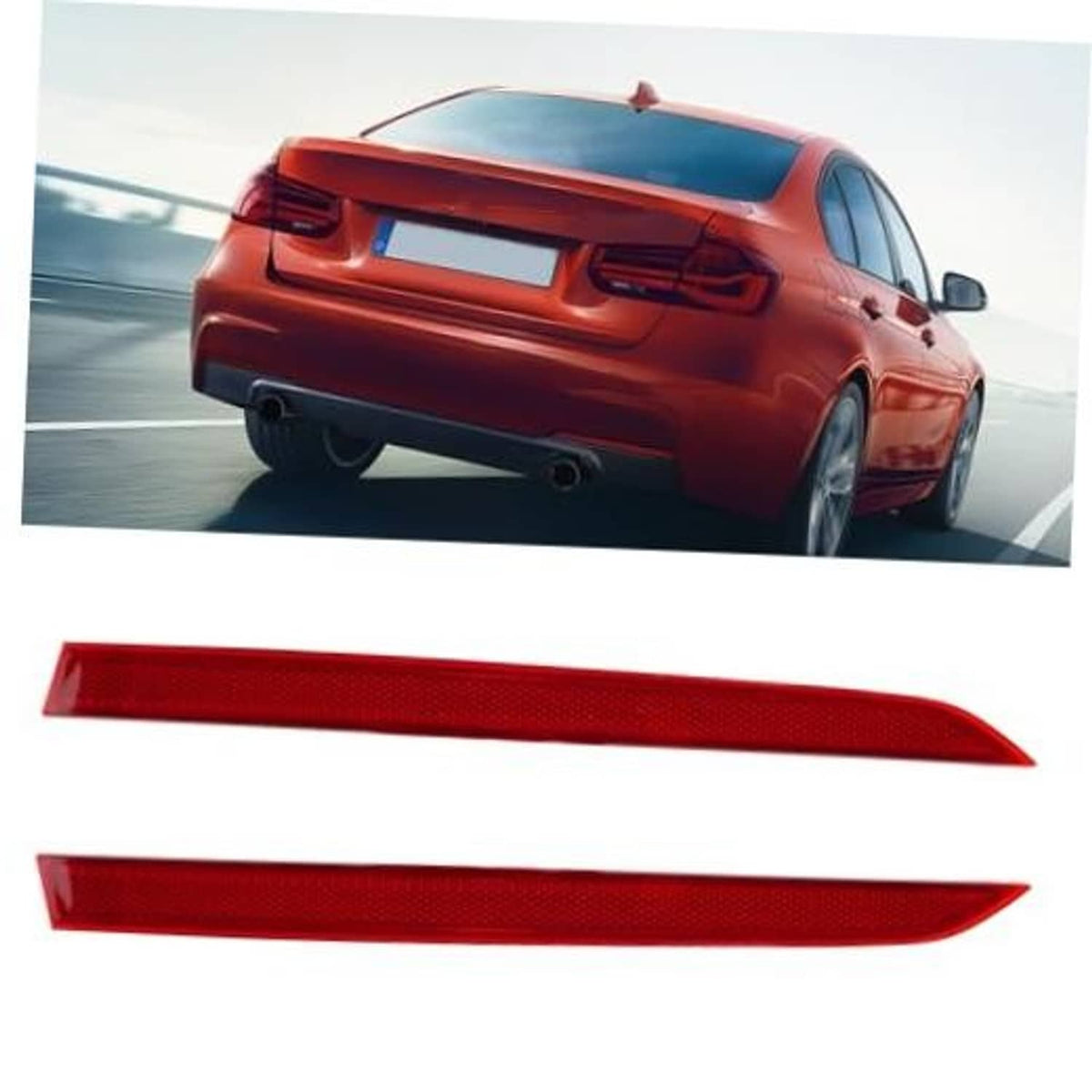 Red rear bumper reflector light strips for BMW 3 Series rear bumper