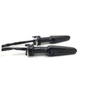 Black motorcycle LED turn signal pair with smoked arrow housings and wiring