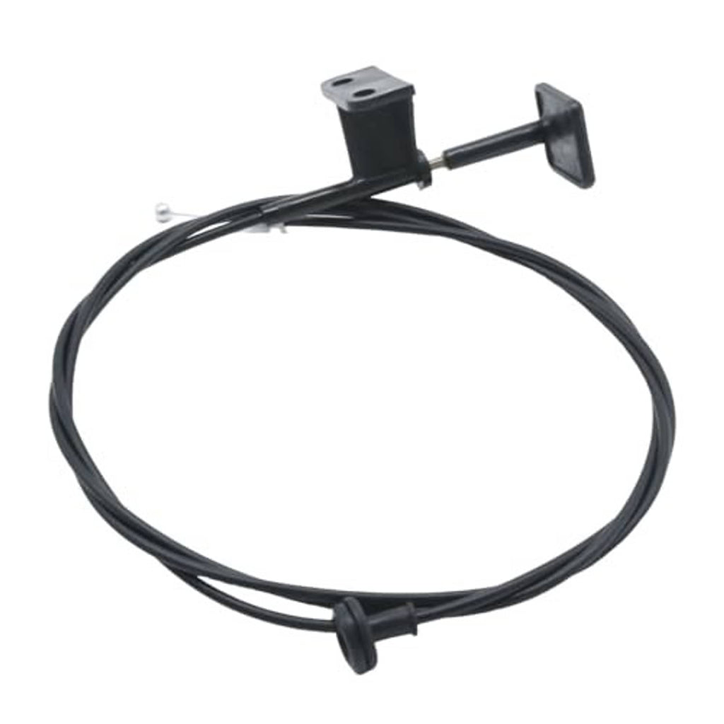 Black hood latch release cable wire with top mount bracket, pull tab, and metal cable end