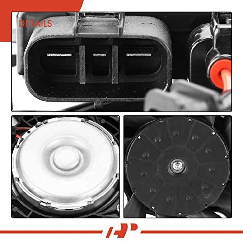 Radiator fan assembly detail view showing motor housing and circular fan cover