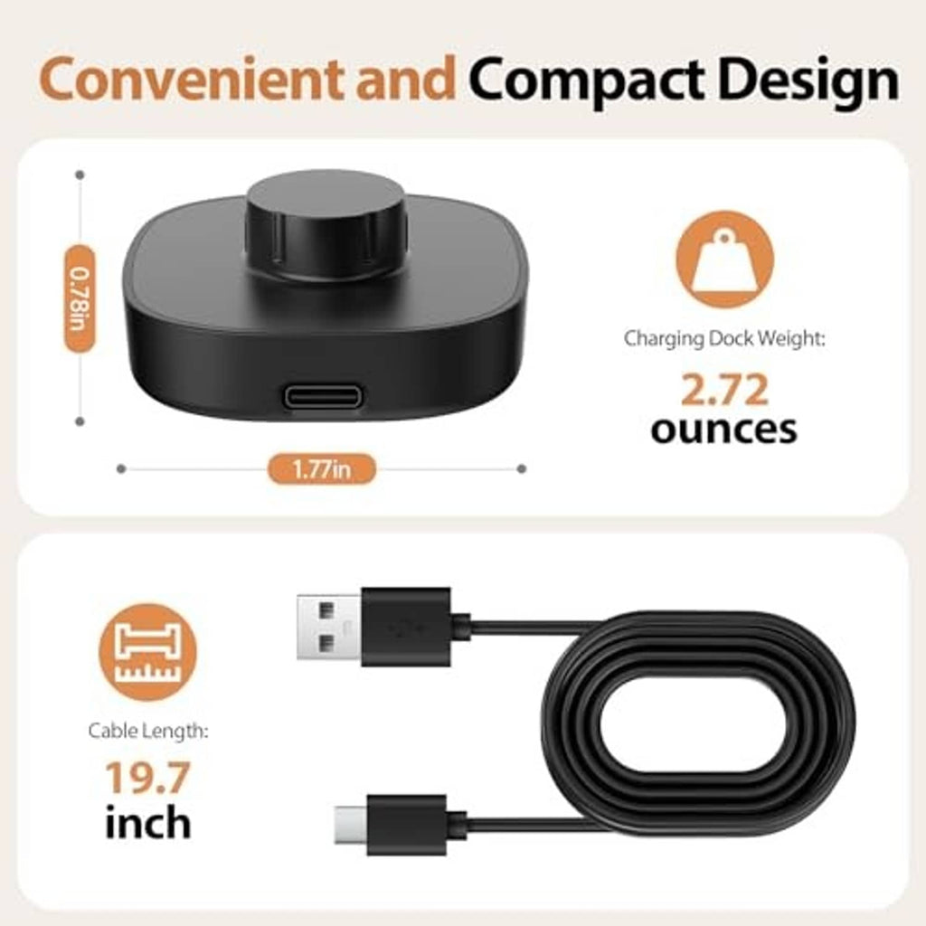 Black smart ring charging dock with built-in USB port and coiled cable