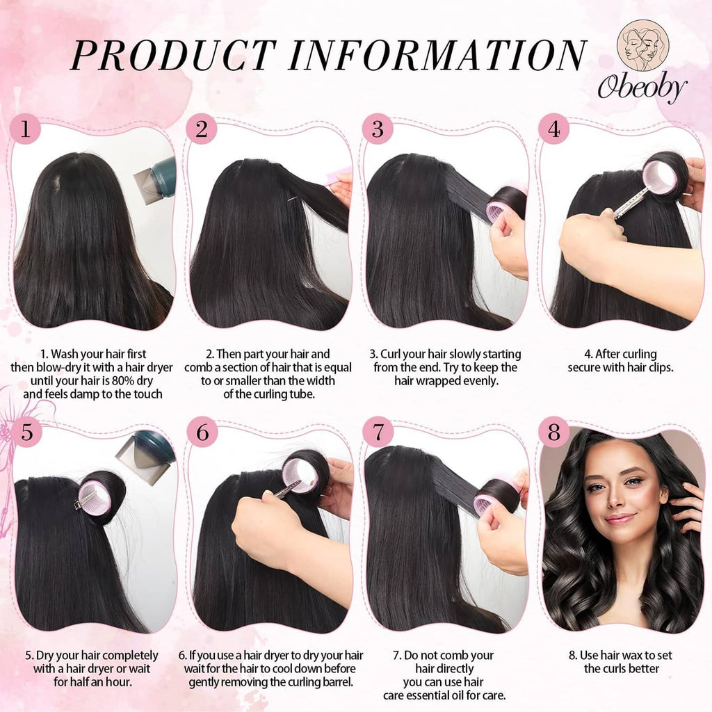 Self-grip hair rollers in use on hair with curlers and securing clips