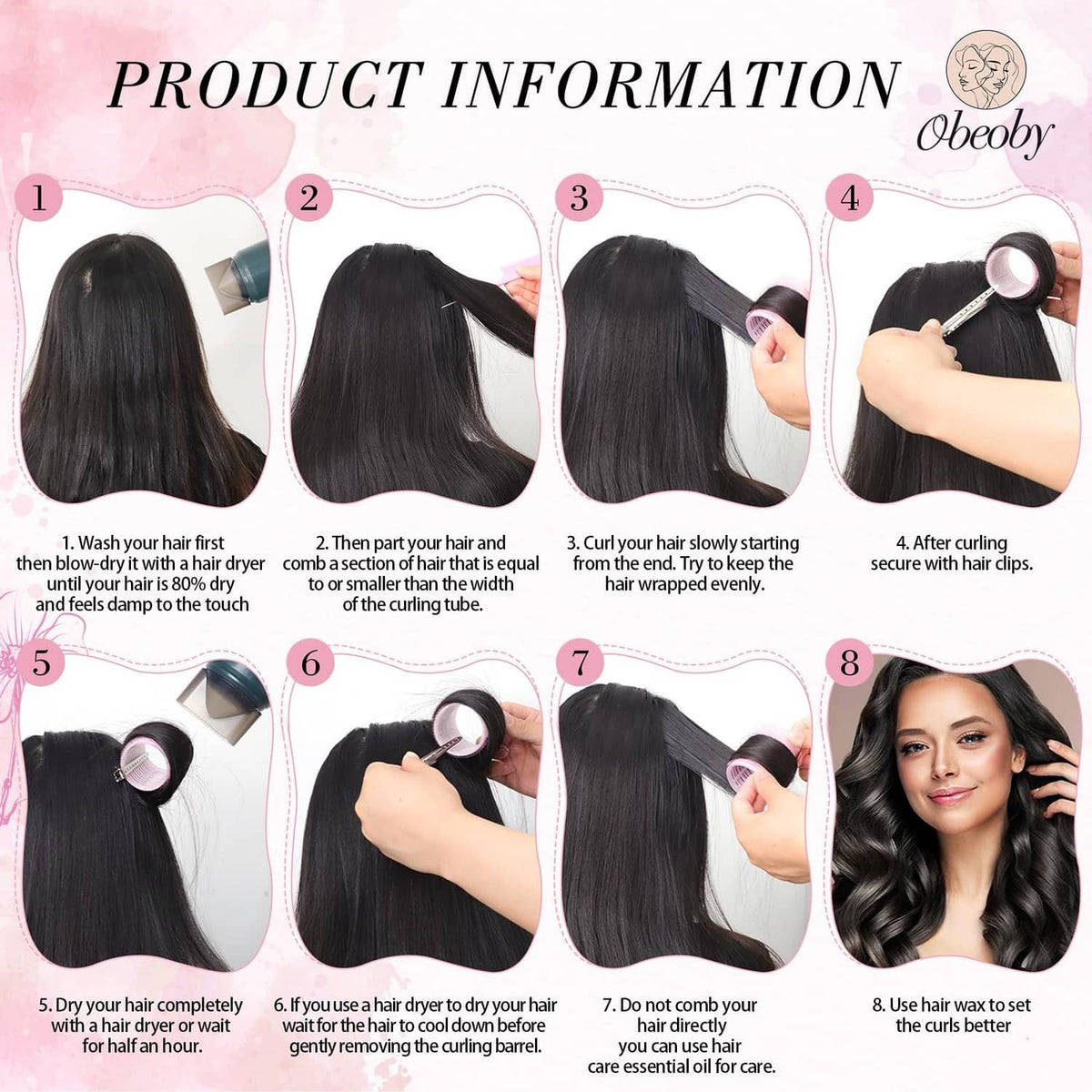 Self-grip hair rollers in use on hair with curlers and securing clips
