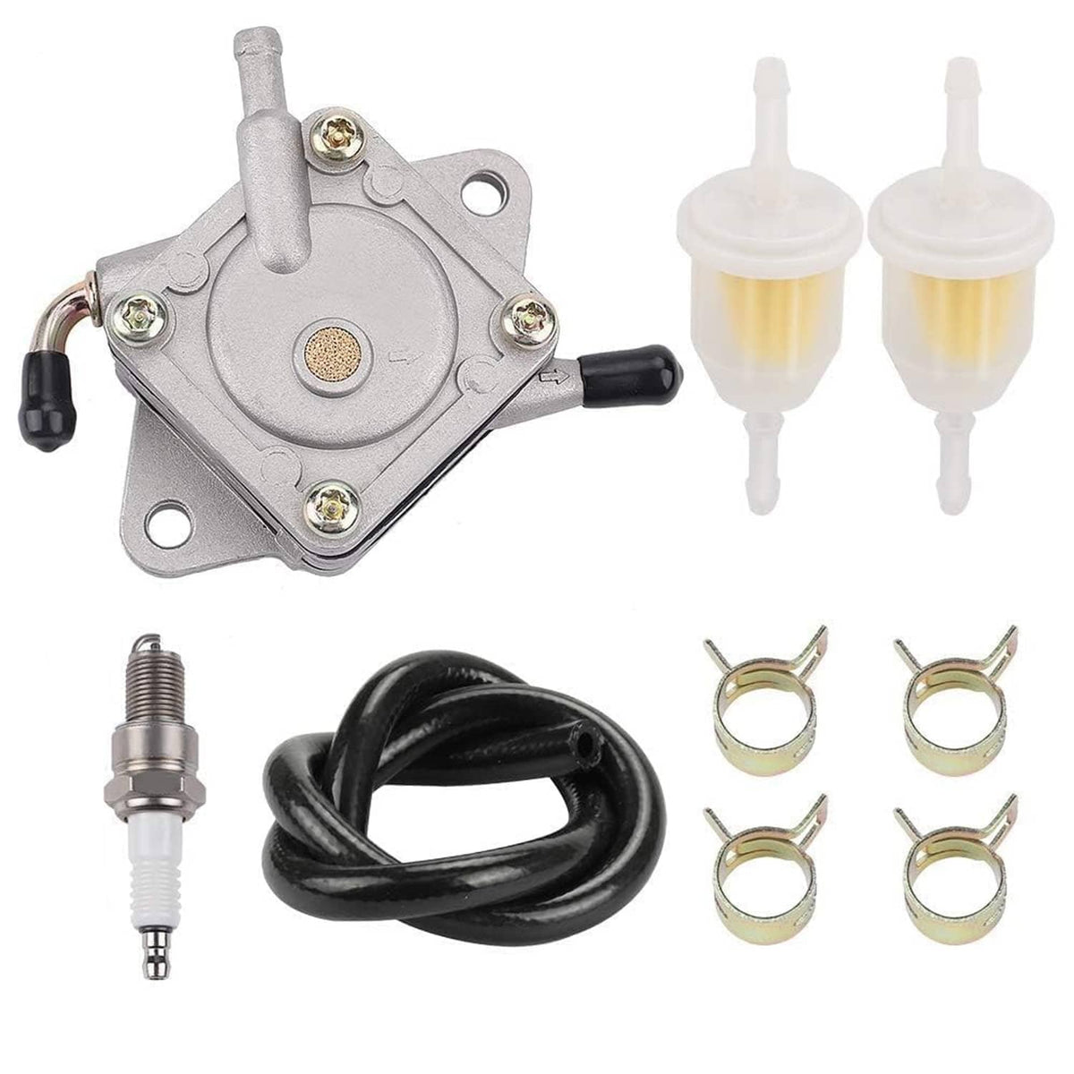 Fuel pump assembly with fuel filter bulbs, wiring harness, and mounting clips